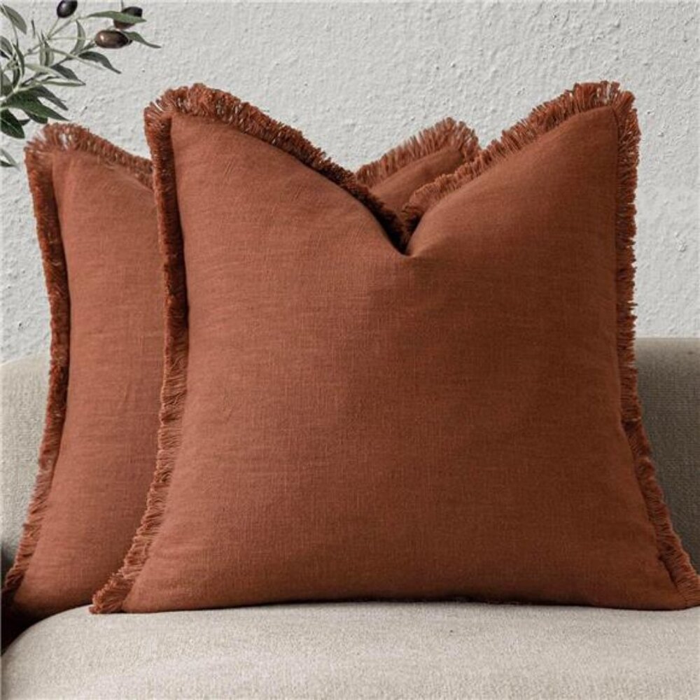 Foindtower Set of 2 Decorative Linen Fringe Throw Pillow Covers Farmhouse‎